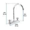 45620 - Mezcladora 8" fregadero cromo, cuello curvo, cruceta, BASIC