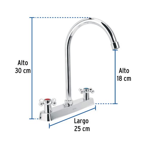 45620 - Mezcladora 8" fregadero cromo, cuello curvo, cruceta, BASIC