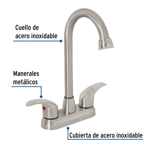 45622 - Mezcladora lavabo 4" satín, tipo bar, palanca, AQUA