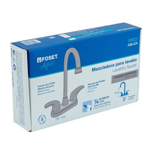 45622 - Mezcladora lavabo 4" satín, tipo bar, palanca, AQUA