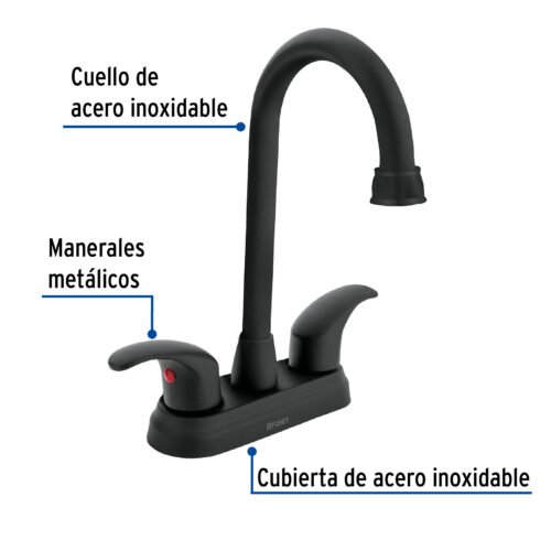 456231 45623 - Mezcladora lavabo 4" negro, tipo bar, palanca, AQUA
