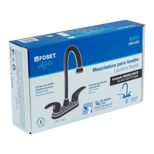 456234 45623 - Mezcladora lavabo 4" negro, tipo bar, palanca, AQUA
