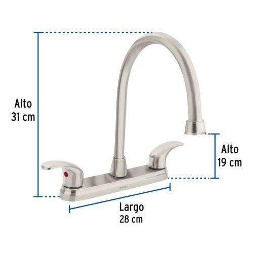 456242 45624 - Mezcladora fregadero 8" satín, cuello largo, palanca, AQUA