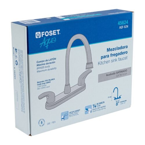 456244 45624 - Mezcladora fregadero 8" satín, cuello largo, palanca, AQUA