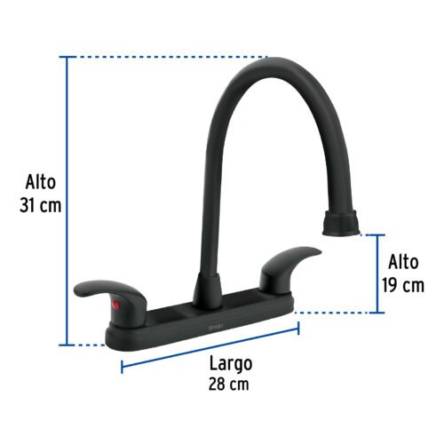 456252 45625 - Mezcladora fregadero 8" negro, cuello largo, palanca, AQUA