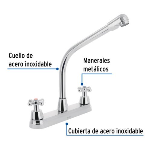 456261 45626 - Mezcladora fregadero 8" cromo, cuello cobra, cruceta, AQUA