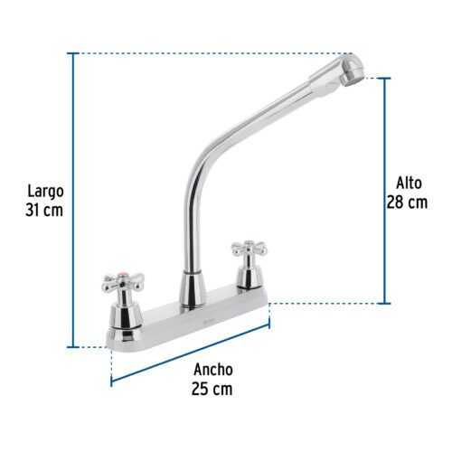 456262 45626 - Mezcladora fregadero 8" cromo, cuello cobra, cruceta, AQUA