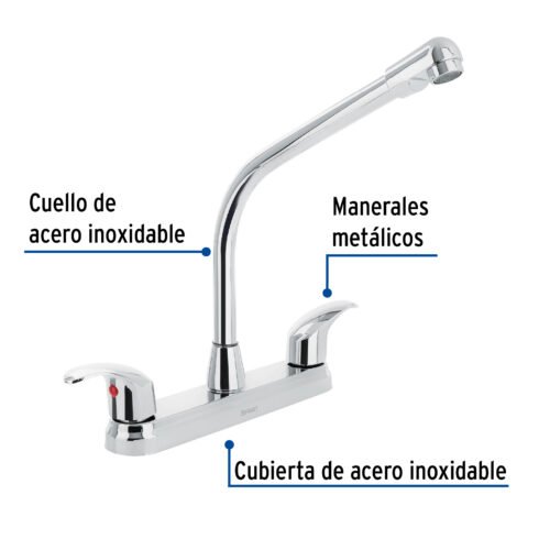 456271 45627 - Mezcladora fregadero 8" cromo, cuello cobra, palanca, AQUA