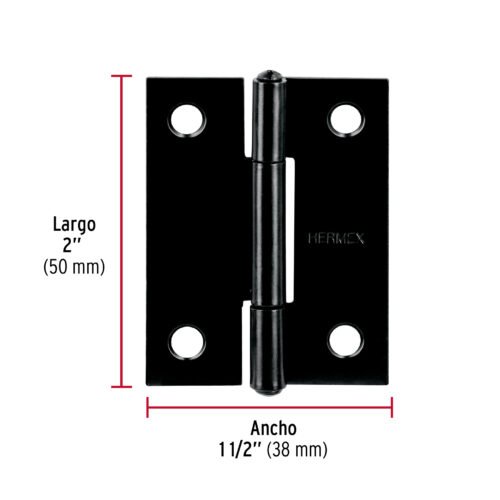 45634 - Bisagra rectangular 2" negra, HERMEX