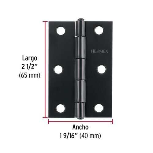 45635 - Bisagra rectangular 2-1/2" negra, HERMEX