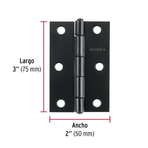 45636 - Bisagra rectangular 3" negra, HERMEX