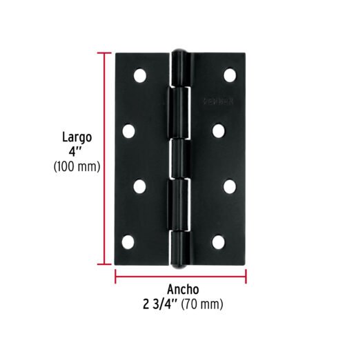 45638 - Bisagra rectangular 4" negra, HERMEX