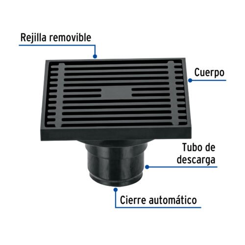 45653 - Resumidero cuadrado 4 x 4", latón, negro, FOSET RIVIERA
