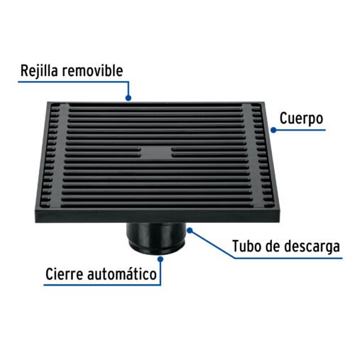 45654 - Resumidero cuadrado 6 x 6", latón, negro, FOSET RIVIERA