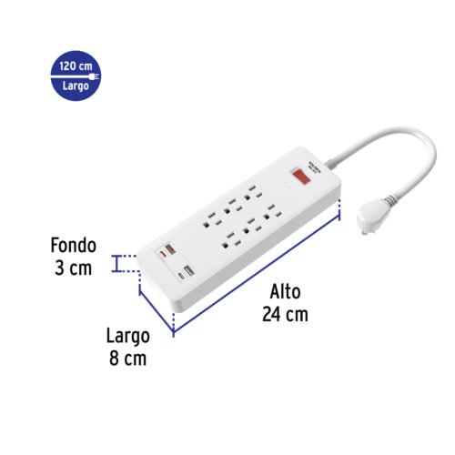 456621 45662 - Multicontacto 6 entradas, 2 USB A 2 USB C, blanco, VOLTECK