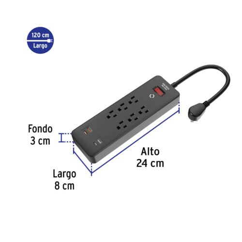 456631 45663 - Multicontacto 6 entradas, 2 USB A 2 USB C, negro, VOLTECK