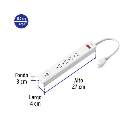 456641 45664 - Multicontacto 4 entradas, 1 USB A 1 USB C, blanco, VOLTECK