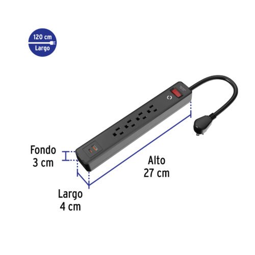 45665 - Multicontacto 4 entradas, 1 USB A  1 USB C, negro, VOLTECK