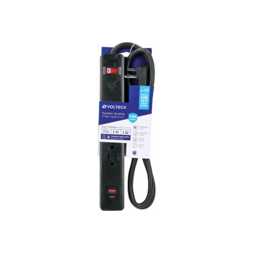45665 - Multicontacto 4 entradas, 1 USB A  1 USB C, negro, VOLTECK