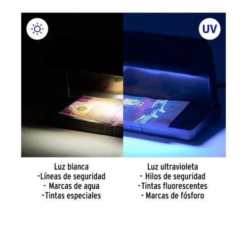 456753 45675 - Detector de billetes falsos con doble lámpara, VOLTECK