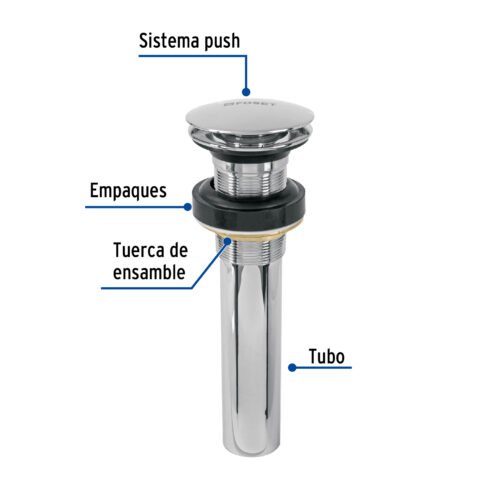 45698 - Contra p/lavabo, 1-1/4", sin rebosadero, hongo, latón, cromo