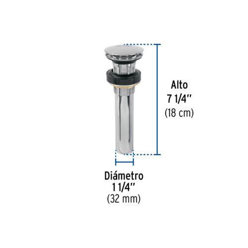 45698 - Contra p/lavabo, 1-1/4", sin rebosadero, hongo, latón, cromo