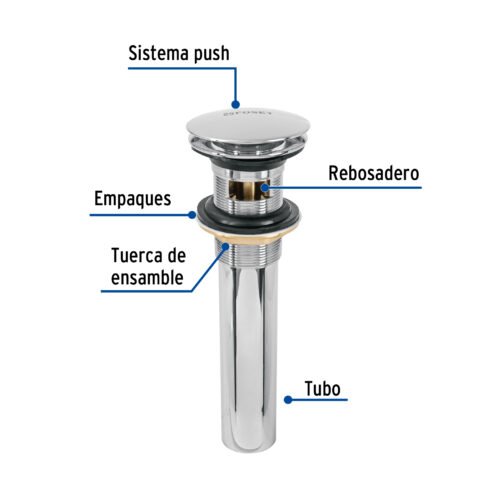 457011 45701 - Contra p/lavabo, 1-1/4", con rebosadero, hongo, latón, cromo