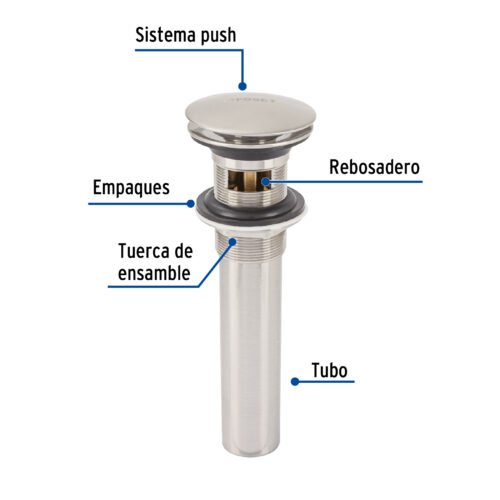 45702 - Contra p/lavabo, 1-1/4", con rebosadero, hongo, latón, satín