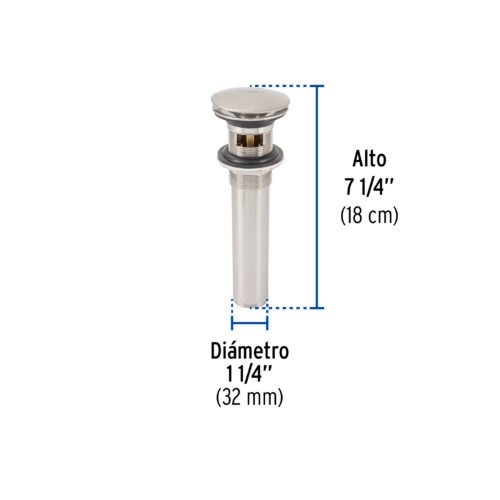45702 - Contra p/lavabo, 1-1/4", con rebosadero, hongo, latón, satín