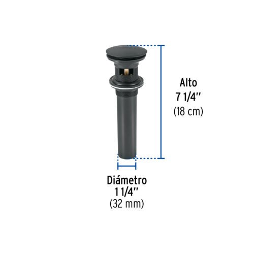 45703 - Contra p/lavabo, 1-1/4", con rebosadero, hongo, latón, negro