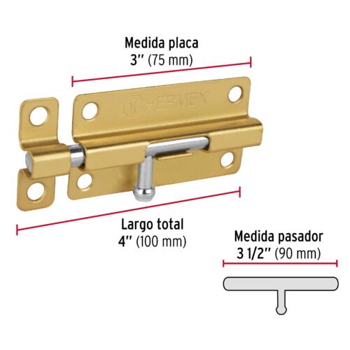 457212 45721 - Pasador de barril de acero latón 4", HERMEX