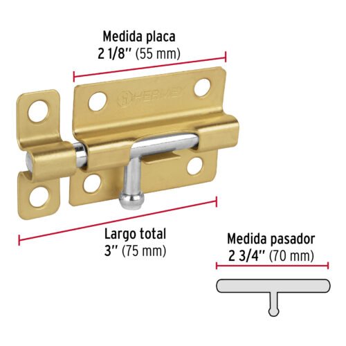 45722 - Pasador de barril de acero latón 3", HERMEX
