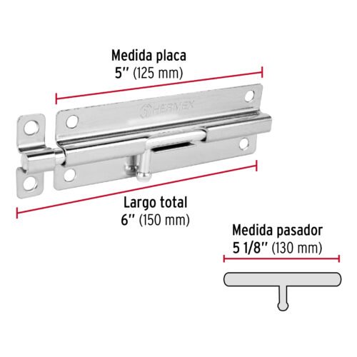 45729 - Pasador de barril de acero cromo 6", HERMEX
