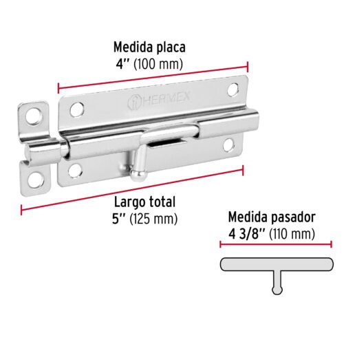 457302 45730 - Pasador de barril de acero cromo 5", HERMEX