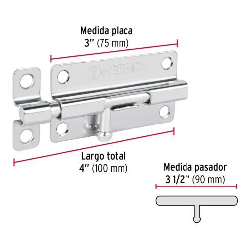 45731 - Pasador de barril de acero cromo 4", HERMEX