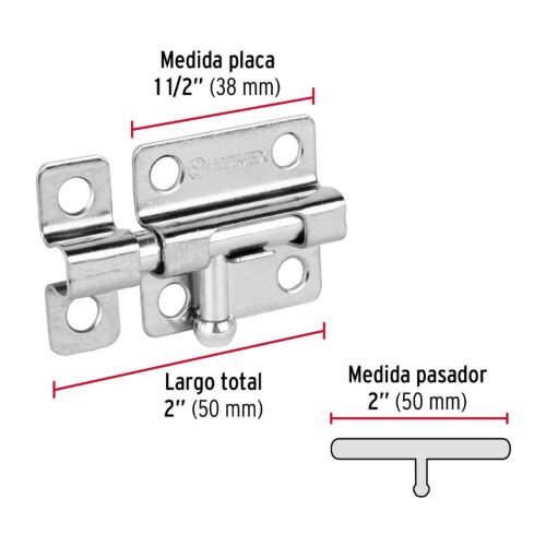 45733 - Pasador de barril de acero cromo 2", HERMEX