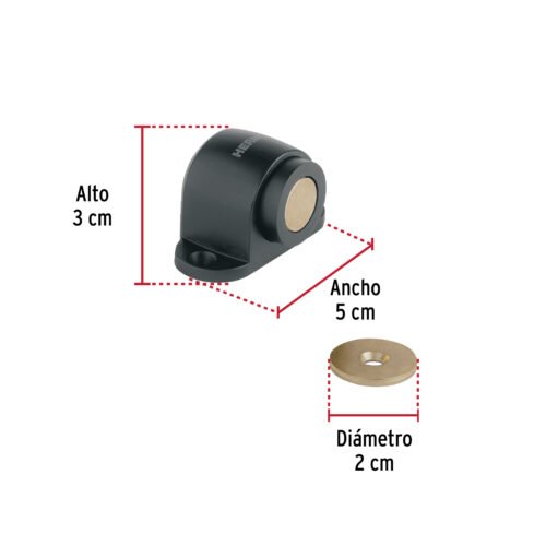 45745 - Tope metálico para puerta, magnético, negro, HERMEX
