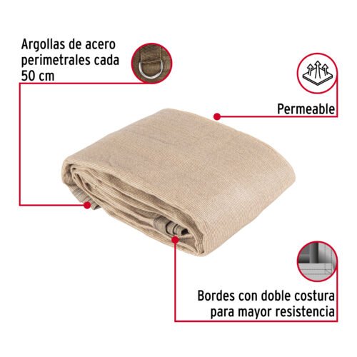 457661 45766 - Toldo raschel beige de 3 m, 90% sombra, ancho 3 m, FIERO