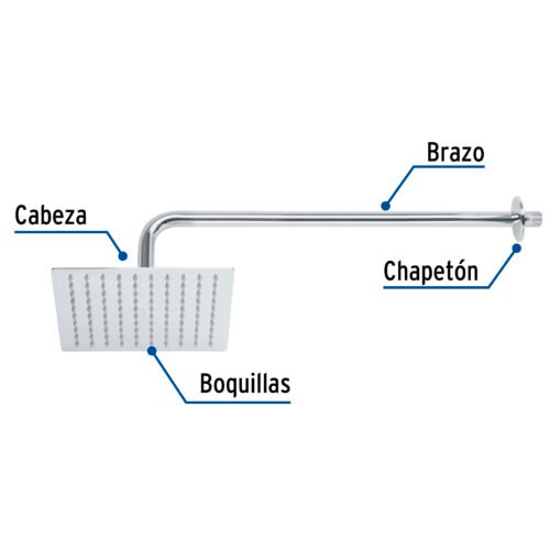 45771 - Regadera plato cuadrado 8" con brazo, cromo, FOSET RIVIERA