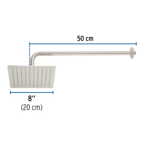 45772 - Regadera plato cuadrado 8" con brazo, satín, FOSET RIVIERA