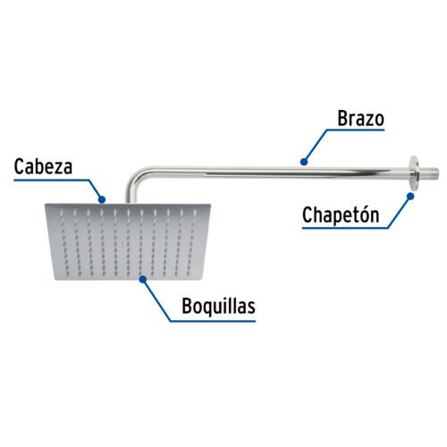 45773 - Regadera plato cuadrado 10" con brazo, cromo, FOSET RIVIERA
