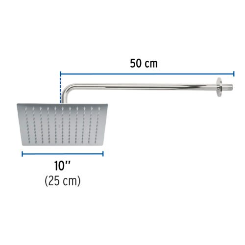 45773 - Regadera plato cuadrado 10" con brazo, cromo, FOSET RIVIERA