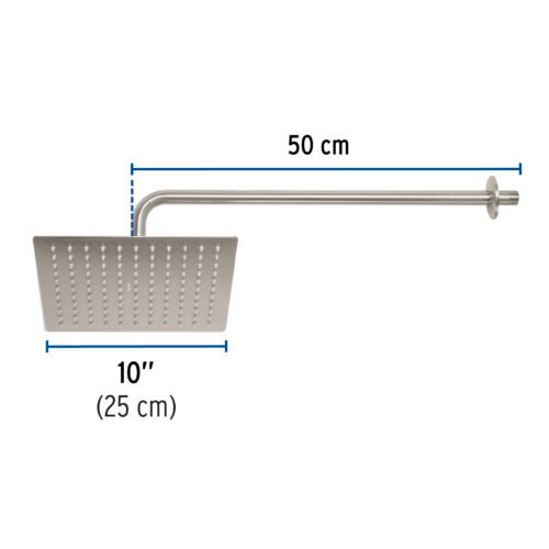 45774 - Regadera plato cuadrado 10" con brazo, satín, FOSET RIVIERA