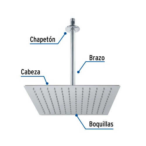 45775 - Regadera plato cuadrado 12" con brazo, cromo, FOSET RIVIERA