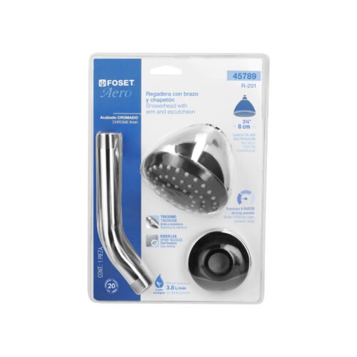 457895 45789 - Regadera redonda 3-1/4" brazo y chapetón acero inox, Aero