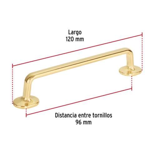 45793 - Jaladera de 96mm, línea Oviedo, latón brillante, HERMEX
