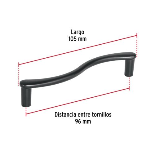 45797 - Jaladera de 96mm, línea Toledo, negro, HERMEX
