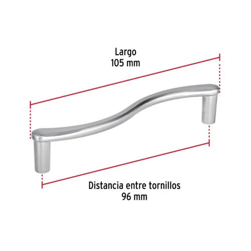 45798 - Jaladera de 96mm, línea Toledo, níquel, HERMEX