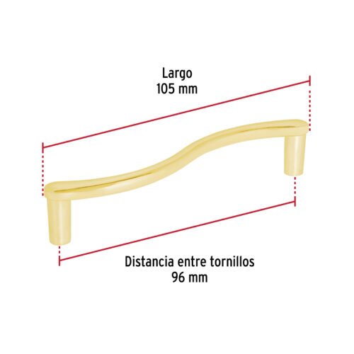45799 - Jaladera de 96mm, línea Toledo, latón brillante, HERMEX