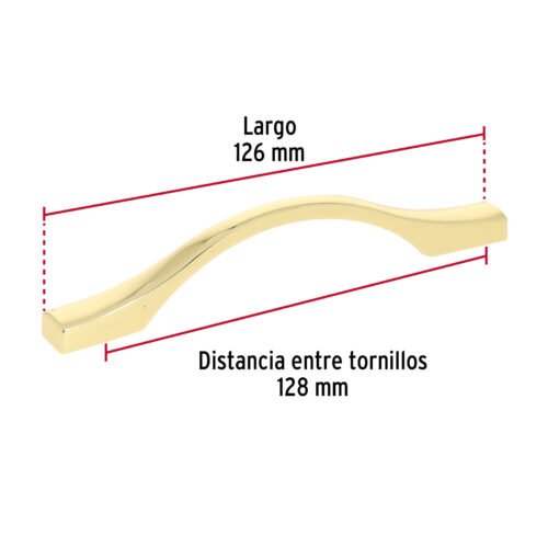 45805 - Jaladera de 96mm, línea Segovia, latón brillante, HERMEX